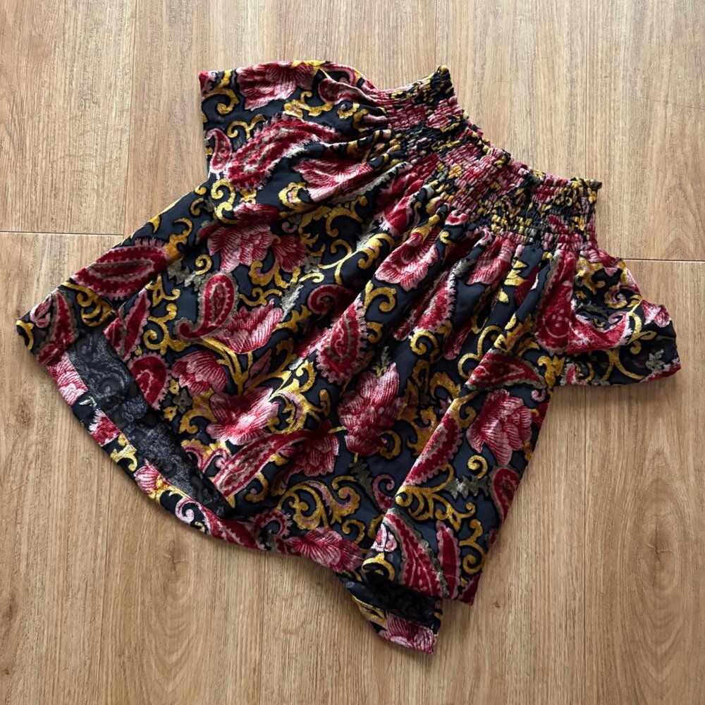 Seen Worn Kept Anthropologie Smock Neck Short Sleeve Velvet Blouse Size XS